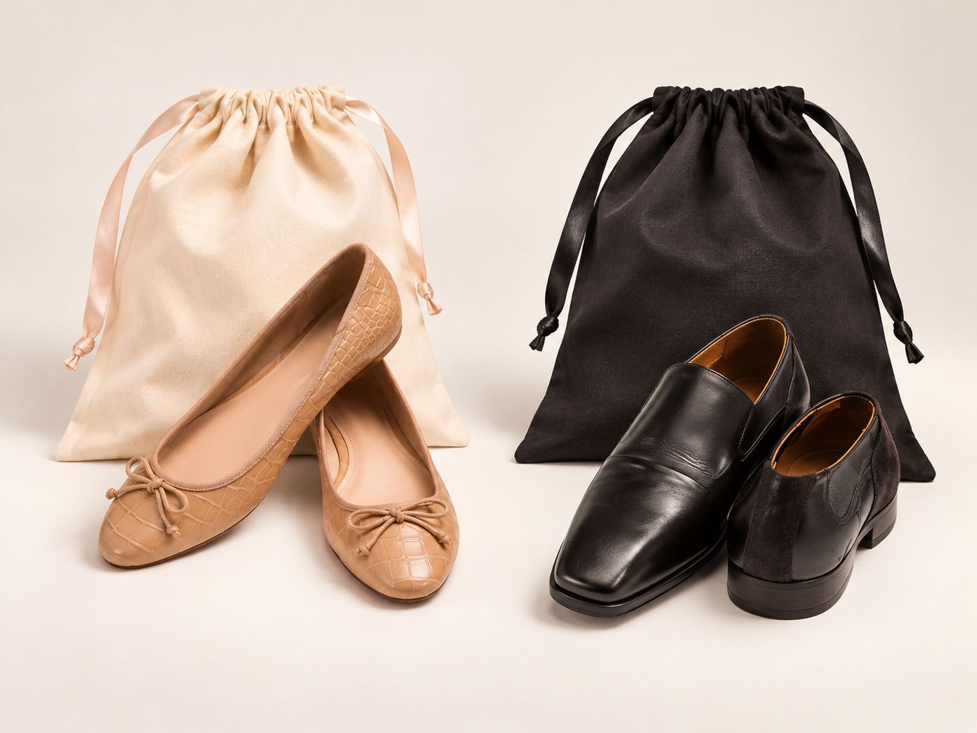 Zapatos elegantes con bolsas protectoras